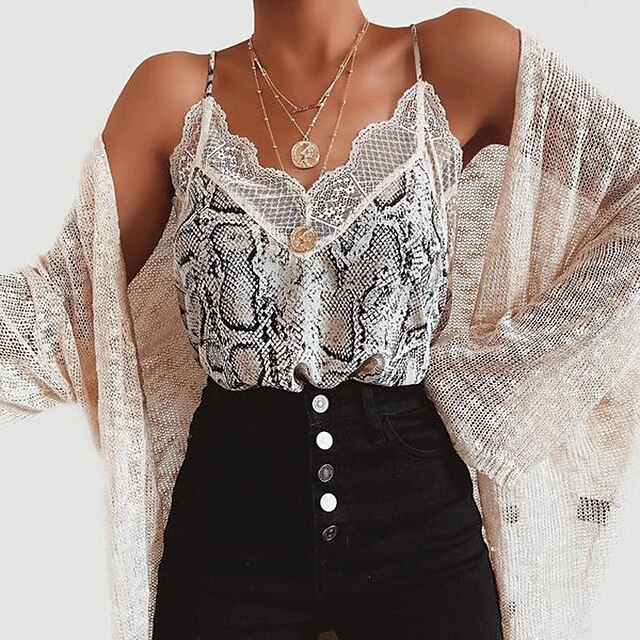 Women's Tank Top Vest Snake Print Lace Trims Print V Neck Casual Streetwear Tops Gray / 3D Print
Women's Tank Top Vest Snake Print Lace Trims Print V Neck Casual Streetwear Tops Gray / 3D Print