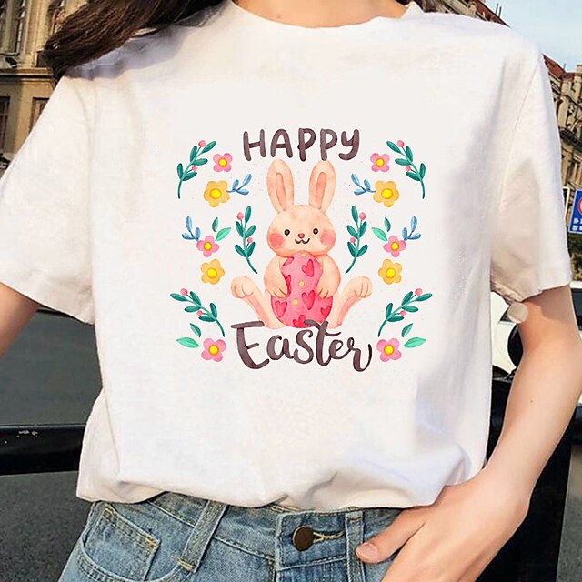 Women's Floral Theme Happy Easter T shirt Floral Text Rabbit Print Round Neck Basic Tops Blue Red Yellow
Women's Floral Theme Happy Easter T shirt Floral Text Rabbit Print Round Neck Basic Tops Blue Red Yellow