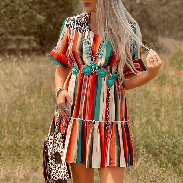 Women's A Line Dress Short Mini Dress Rainbow Short Sleeve Rainbow Striped Print Spring Summer V Neck Stylish Casual Modern 2022 S M L XL
Women's A Line Dress Short Mini Dress Rainbow Short Sleeve Rainbow Striped Print Spring Summer V Neck Stylish Casual Modern 2022 S M L XL