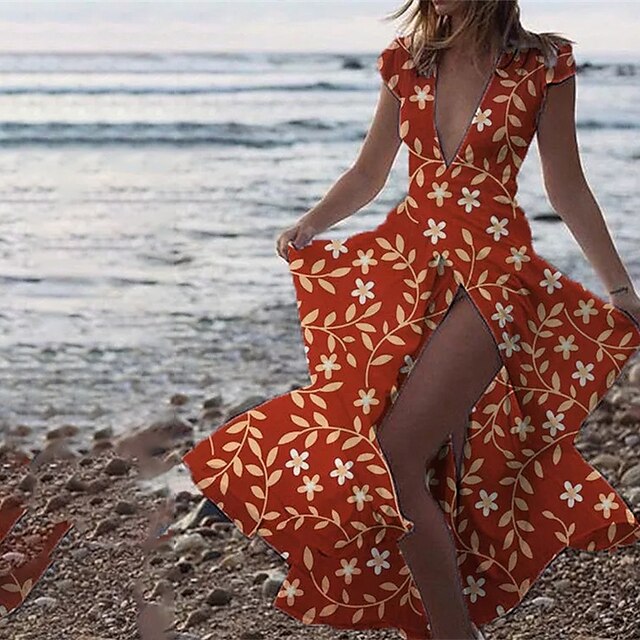 Women's Sheath Dress Maxi long Dress Blue White Light Red Dark Gray Red Short Sleeve Floral Split Print Fall Summer V Neck Stylish Casual 2022 S M L XL XXL 3XL
Women's Sheath Dress Maxi long Dress Blue White Light Red Dark Gray Red Short Sleeve Floral Split Print Fall Summer V Neck Stylish Casual 2022 S M L XL XXL 3XL