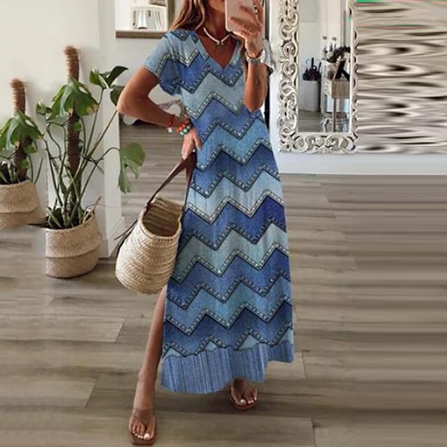 Women's Shift Dress Maxi long Dress Blue Short Sleeve Geometric Split Print Spring Summer V Neck Stylish Casual Modern 2022 S M L XL XXL 3XL
Women's Shift Dress Maxi long Dress Blue Short Sleeve Geometric Split Print Spring Summer V Neck Stylish Casual Modern 2022 S M L XL XXL 3XL