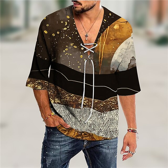 Men's Shirt 3D Print Color Block V Neck Casual Daily 3D Print Drawstring 3/4 Length Sleeve Tops Casual Fashion Designer Comfortable Black
Men's Shirt 3D Print Color Block V Neck Casual Daily 3D Print Drawstring 3/4 Length Sleeve Tops Casual Fashion Designer Comfortable Black