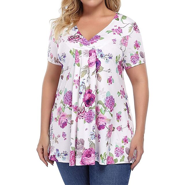 Women's Plus Size Tops T shirt Floral Striped Ruched Print Short Sleeve V Neck Streetwear Daily Going out Polyester Spring Summer Blue White
Women's Plus Size Tops T shirt Floral Striped Ruched Print Short Sleeve V Neck Streetwear Daily Going out Polyester Spring Summer Blue White