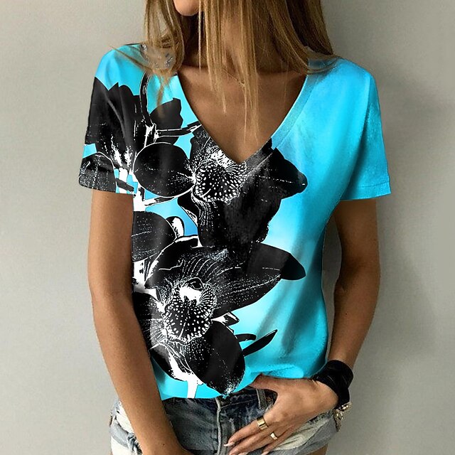 Women's Floral Theme Painting T shirt Floral Print V Neck Basic Tops Green Blue Purple / 3D Print
Women's Floral Theme Painting T shirt Floral Print V Neck Basic Tops Green Blue Purple / 3D Print