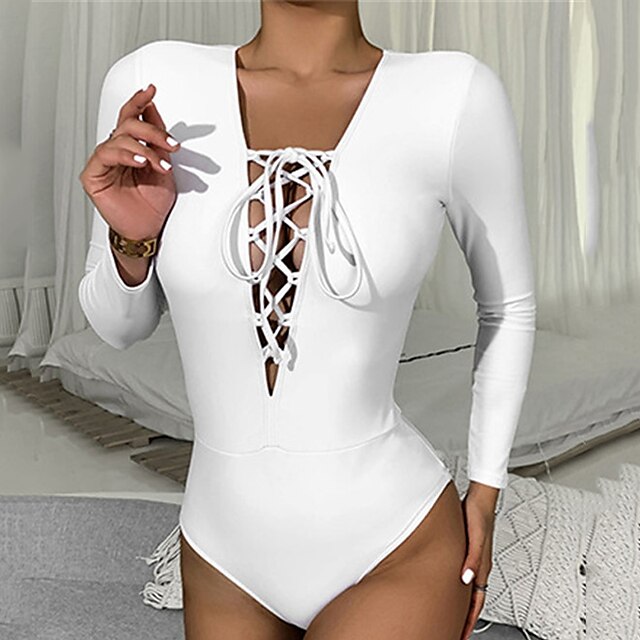 Women's Swimwear Rash Guard Diving Swimsuit Lace up Open Back Pure Color Green Blue White Black Red V Wire Bathing Suits New Vacation Fashion / Modern
Women's Swimwear Rash Guard Diving Swimsuit Lace up Open Back Pure Color Green Blue White Black Red V Wire Bathing Suits New Vacation Fashion / Modern