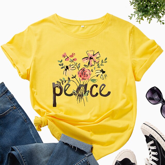 Women's Floral Theme Painting T shirt Floral Text Print Round Neck Basic Tops White Black Gray
Women's Floral Theme Painting T shirt Floral Text Print Round Neck Basic Tops White Black Gray