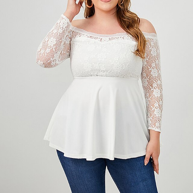 Women's Plus Size Tops Blouse Plain Lace Long Sleeve Off Shoulder Streetwear Daily Going out Polyester Spring Summer White
Women's Plus Size Tops Blouse Plain Lace Long Sleeve Off Shoulder Streetwear Daily Going out Polyester Spring Summer White