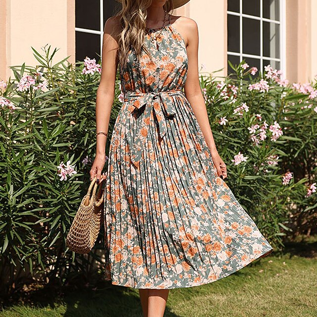 Women's A Line Dress Knee Length Dress Green Sleeveless Floral Ruched Print Spring Summer Halter Neck Stylish Elegant Vintage 2022 S M L XL
Women's A Line Dress Knee Length Dress Green Sleeveless Floral Ruched Print Spring Summer Halter Neck Stylish Elegant Vintage 2022 S M L XL