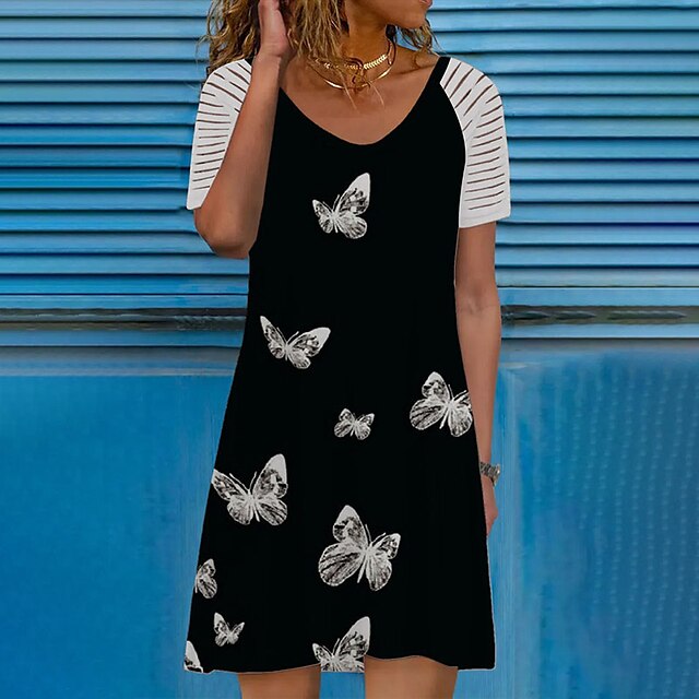Women's Shift Dress Short Mini Dress Black Short Sleeve Butterfly Print Spring Summer V Neck Casual 2022 S M L XL XXL 3XL
Women's Shift Dress Short Mini Dress Black Short Sleeve Butterfly Print Spring Summer V Neck Casual 2022 S M L XL XXL 3XL