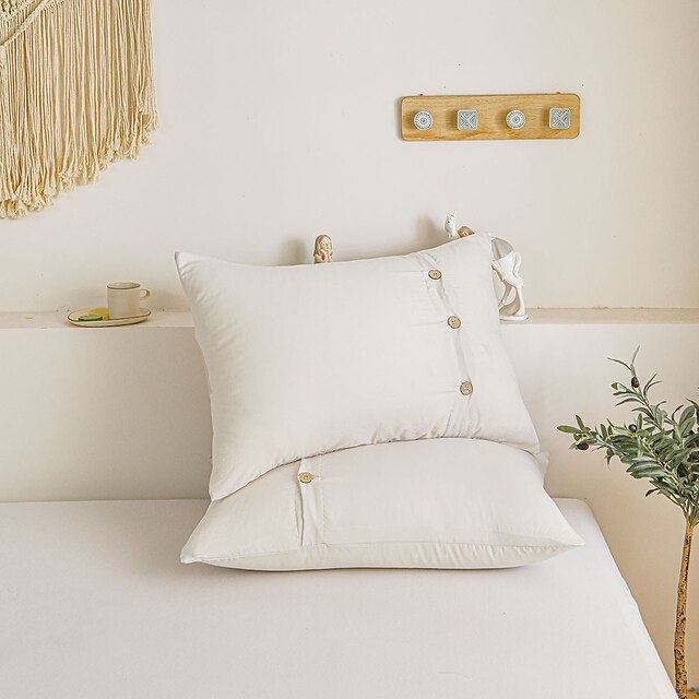 Washed Cotton Standard Pillowcases Set, 2 Pack Luxury Soft Breathable Pillow Covers with Button Closure
Washed Cotton Standard Pillowcases Set, 2 Pack Luxury Soft Breathable Pillow Covers with Button Closure