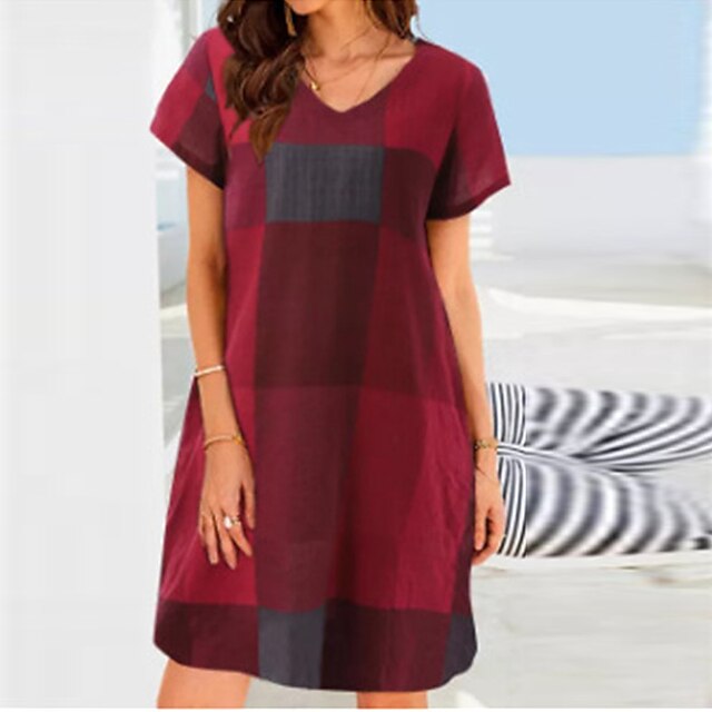 Women's Shift Dress Knee Length Dress Red Brown Navy Blue Short Sleeve Plaid Print Spring Summer V Neck Casual 2022 M L XL XXL 3XL 4XL 5XL
Women's Shift Dress Knee Length Dress Red Brown Navy Blue Short Sleeve Plaid Print Spring Summer V Neck Casual 2022 M L XL XXL 3XL 4XL 5XL