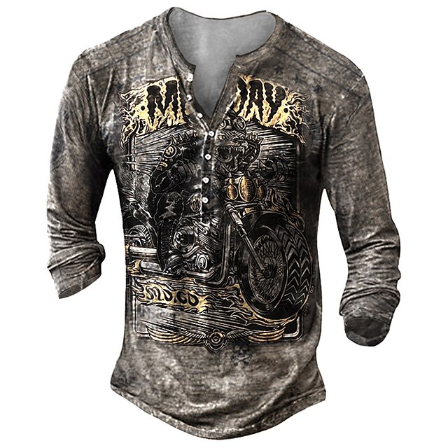Men's Henley Shirt Tee T shirt 3D Print Graphic Motorcycle Plus Size Henley Casual Daily Button-Down Print Long Sleeve Tops Casual Retro Designer Military Gray
Men's Henley Shirt Tee T shirt 3D Print Graphic Motorcycle Plus Size Henley Casual Daily Button-Down Print Long Sleeve Tops Casual Retro Designer Military Gray