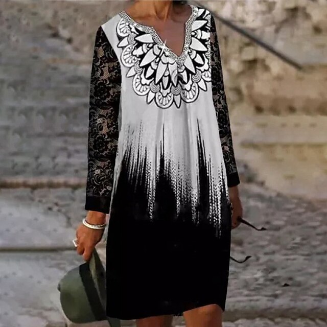 Women's Casual Dress Knee Length Dress Gray Long Sleeve Floral Color Gradient Lace Print Spring Summer V Neck Casual 2022 S M L XL XXL 3XL
Women's Casual Dress Knee Length Dress Gray Long Sleeve Floral Color Gradient Lace Print Spring Summer V Neck Casual 2022 S M L XL XXL 3XL