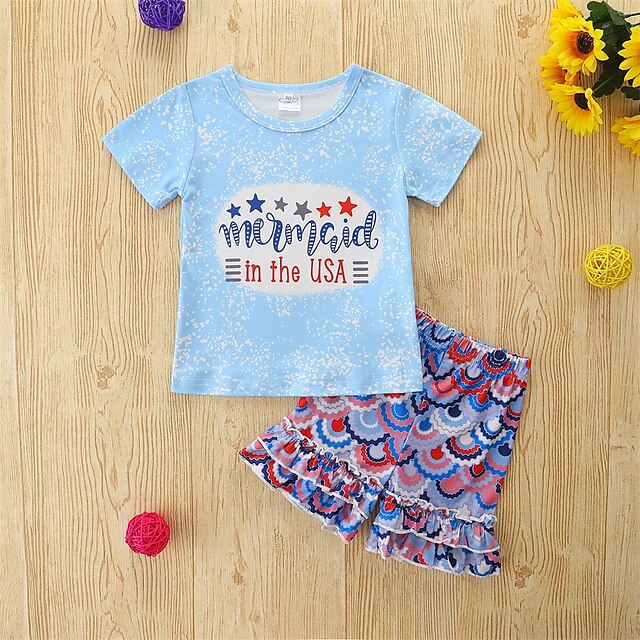 Kids Girls' Children's Day T-shirt Shorts Clothing Set 2 Pieces Short Sleeve Light Blue Flag Letter Vacation Outdoor Casual Daily Regular 1-5 Years
Kids Girls' Children's Day T-shirt Shorts Clothing Set 2 Pieces Short Sleeve Light Blue Flag Letter Vacation Outdoor Casual Daily Regular 1-5 Years