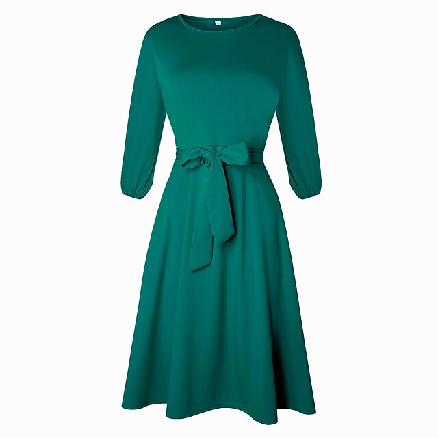 Women's A Line Dress Knee Length Dress Green Blue Wine Khaki Long Sleeve Solid Color With Belt Fall Spring Crew Neck Elegant 2022 S M L XL XXL
Women's A Line Dress Knee Length Dress Green Blue Wine Khaki Long Sleeve Solid Color With Belt Fall Spring Crew Neck Elegant 2022 S M L XL XXL