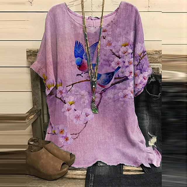 Women's Plus Size Tops T shirt Floral Bird Print Short Sleeve Crewneck Streetwear Daily Going out Cotton And Linen Spring Summer Blue Gray
Women's Plus Size Tops T shirt Floral Bird Print Short Sleeve Crewneck Streetwear Daily Going out Cotton And Linen Spring Summer Blue Gray