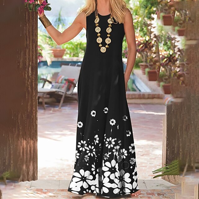 Women's Shift Dress Maxi long Dress Blue Black Purple Sleeveless Floral Print Spring Summer Crew Neck Casual 2022 S M L XL
Women's Shift Dress Maxi long Dress Blue Black Purple Sleeveless Floral Print Spring Summer Crew Neck Casual 2022 S M L XL