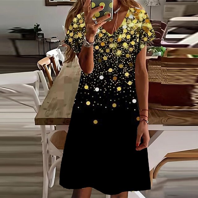 Women's A Line Dress Knee Length Dress Black Short Sleeve Color Gradient Print Spring Summer V Neck Stylish Casual Modern 2022 S M L XL XXL 3XL
Women's A Line Dress Knee Length Dress Black Short Sleeve Color Gradient Print Spring Summer V Neck Stylish Casual Modern 2022 S M L XL XXL 3XL