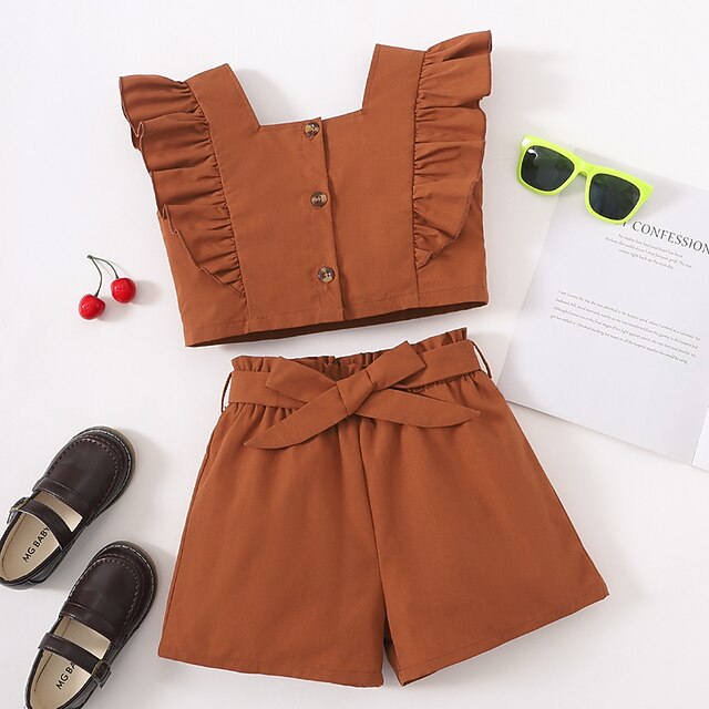 Kids Girls' T-shirt Shorts Clothing Set 2 Pieces Short Sleeve Brown Beige Solid Color Drawstring Indoor Outdoor Cute Sweet Regular 4-12 Years
Kids Girls' T-shirt Shorts Clothing Set 2 Pieces Short Sleeve Brown Beige Solid Color Drawstring Indoor Outdoor Cute Sweet Regular 4-12 Years