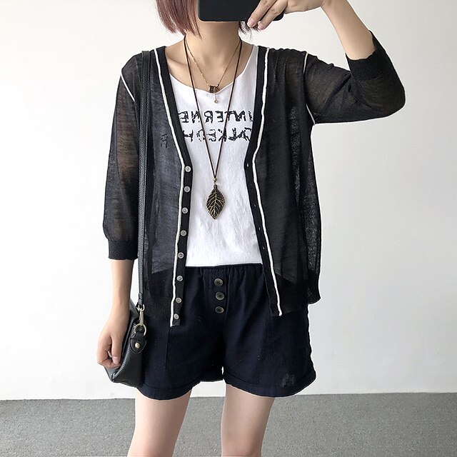 Women's Cardigan Knitted Button Color Block Stylish Elegant Casual Short Sleeves Sweater Cardigans V Neck Spring Summer White Black Pink
Women's Cardigan Knitted Button Color Block Stylish Elegant Casual Short Sleeves Sweater Cardigans V Neck Spring Summer White Black Pink