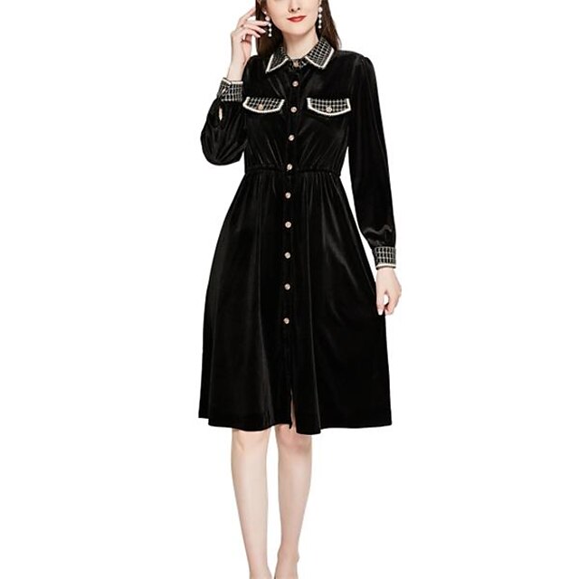 Women's A Line Dress Knee Length Dress Black Long Sleeve Color Block Patchwork Fall Spring Shirt Collar Casual 2022 M L XL XXL / Velvet
Women's A Line Dress Knee Length Dress Black Long Sleeve Color Block Patchwork Fall Spring Shirt Collar Casual 2022 M L XL XXL / Velvet