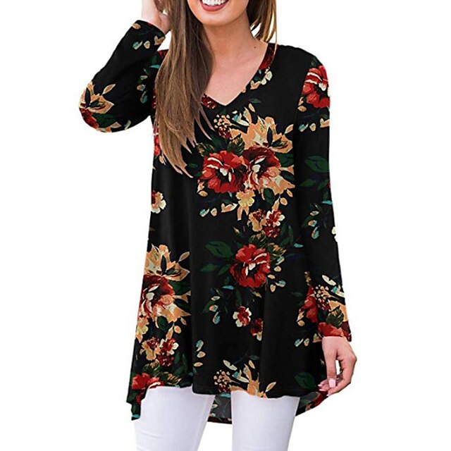 Women's Floral Theme Painting T shirt Floral Print V Neck Basic Tops Blue White Black / 3D Print
Women's Floral Theme Painting T shirt Floral Print V Neck Basic Tops Blue White Black / 3D Print