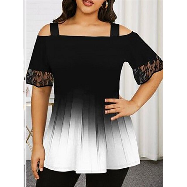 Women's Plus Size Tops Blouse Shirt Color Gradient Lace Print Half Sleeve Strap Streetwear Daily Going out Polyester Spring Summer Black
Women's Plus Size Tops Blouse Shirt Color Gradient Lace Print Half Sleeve Strap Streetwear Daily Going out Polyester Spring Summer Black