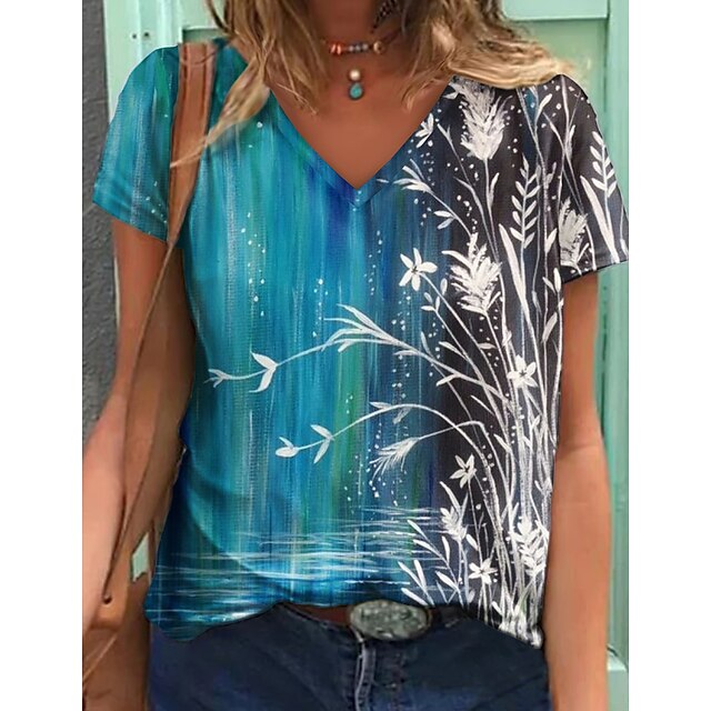 Women's Floral Theme Abstract Painting T shirt Floral Print V Neck Basic Tops Green Blue Red / 3D Print
Women's Floral Theme Abstract Painting T shirt Floral Print V Neck Basic Tops Green Blue Red / 3D Print
