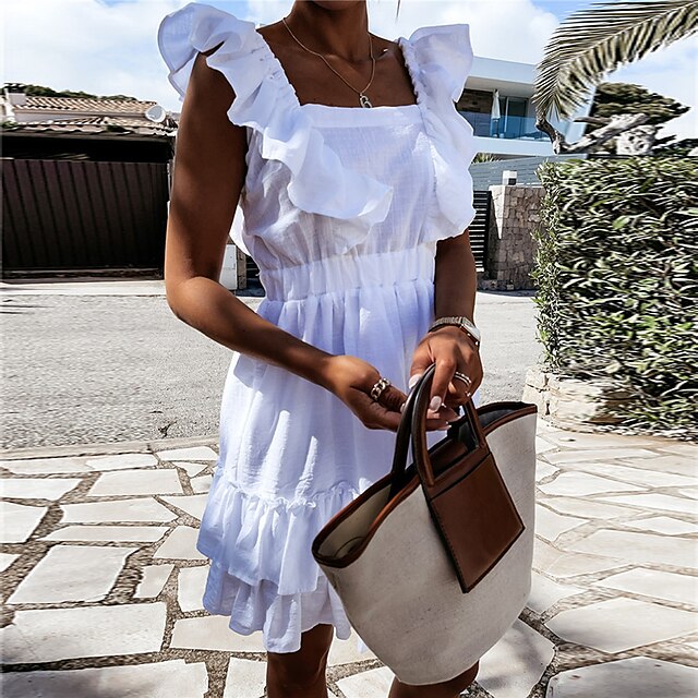 Women's A Line Dress Short Mini Dress White Black Light Blue Sleeveless Pure Color Ruffle Spring Summer Square Neck Elegant Vacation Classic 2022 S M L XL
Women's A Line Dress Short Mini Dress White Black Light Blue Sleeveless Pure Color Ruffle Spring Summer Square Neck Elegant Vacation Classic 2022 S M L XL