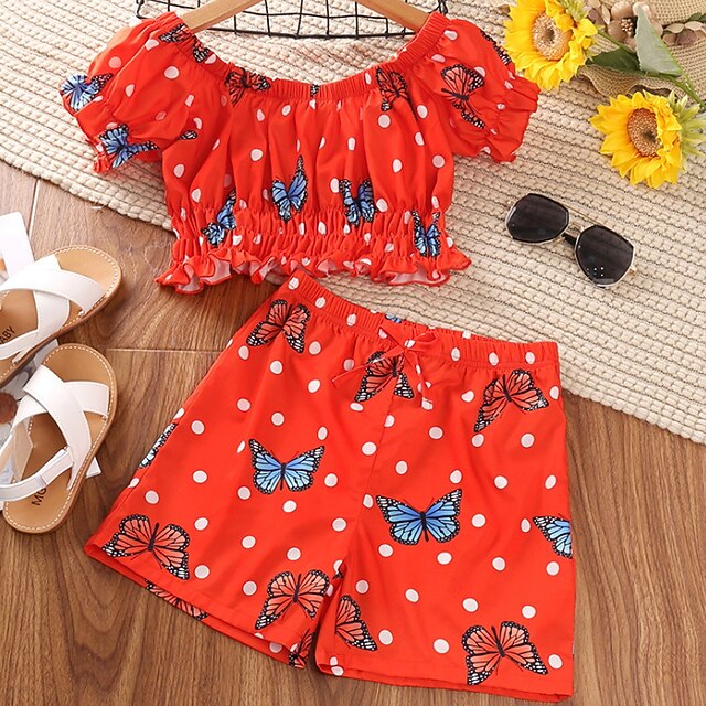 Kids Girls' T-shirt Shorts Clothing Set 2 Pieces Short Sleeve Orange Cartoon Polka Dot Butterfly Ruched Print Indoor Outdoor Cute Sweet Regular 4-12 Years
Kids Girls' T-shirt Shorts Clothing Set 2 Pieces Short Sleeve Orange Cartoon Polka Dot Butterfly Ruched Print Indoor Outdoor Cute Sweet Regular 4-12 Years