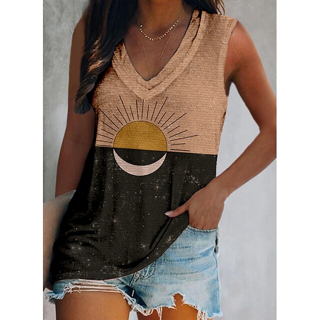 Women's Tank Top Vest Color Block Moon Sun Print V Neck Casual Streetwear Tops Gray Purple Brown / 3D Print
Women's Tank Top Vest Color Block Moon Sun Print V Neck Casual Streetwear Tops Gray Purple Brown / 3D Print