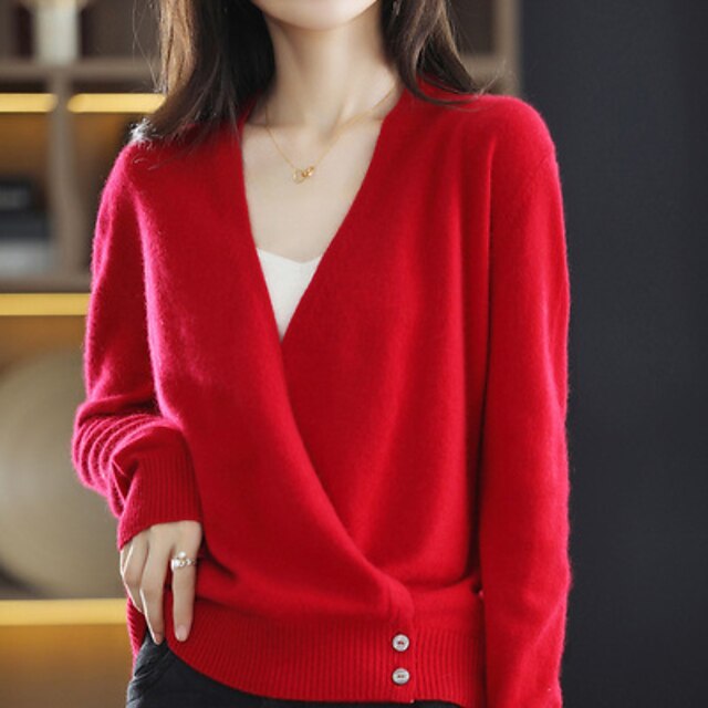 Women's Cardigan Knitted Pure Color Basic Casual Soft Long Sleeve Sweater Cardigans V Neck Spring Summer Blue Red Yellow
Women's Cardigan Knitted Pure Color Basic Casual Soft Long Sleeve Sweater Cardigans V Neck Spring Summer Blue Red Yellow