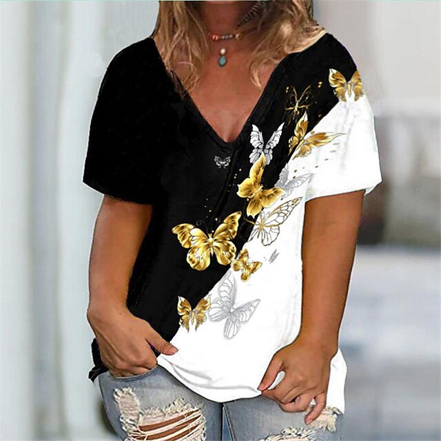 Women's Plus Size Tops T shirt Floral Butterfly Print Short Sleeve V Neck Streetwear Daily Going out Cotton Spring Summer Blue Purple
Women's Plus Size Tops T shirt Floral Butterfly Print Short Sleeve V Neck Streetwear Daily Going out Cotton Spring Summer Blue Purple