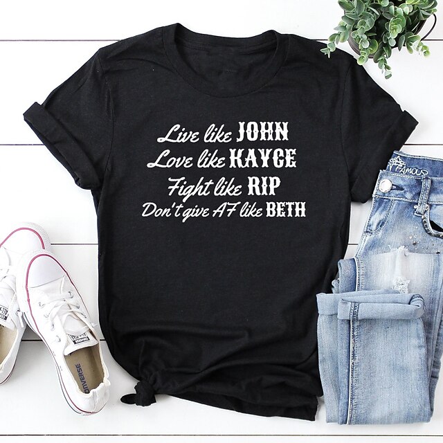 Women's Painting T shirt Text Print Round Neck Basic Tops White Black Light gray
Women's Painting T shirt Text Print Round Neck Basic Tops White Black Light gray