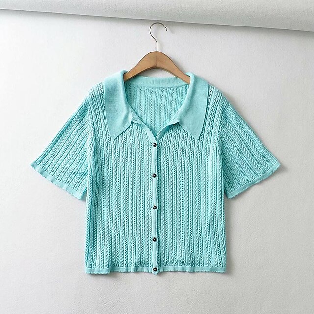 Women's Cardigan Knitted Solid Color Stylish Short Sleeves Sweater Cardigans Shirt Collar Spring Summer Blue
Women's Cardigan Knitted Solid Color Stylish Short Sleeves Sweater Cardigans Shirt Collar Spring Summer Blue