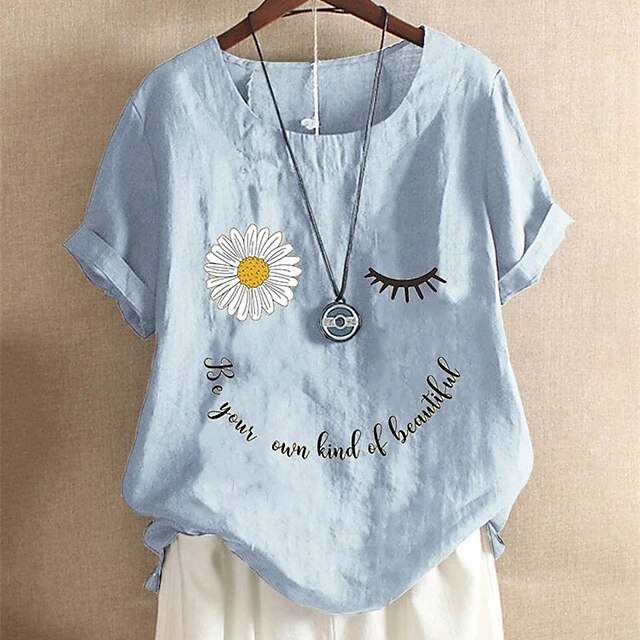 Women's Plus Size Tops T shirt Floral Letter Print Short Sleeve Crewneck Streetwear Daily Going out Linen Spring Summer Blue Wine
Women's Plus Size Tops T shirt Floral Letter Print Short Sleeve Crewneck Streetwear Daily Going out Linen Spring Summer Blue Wine