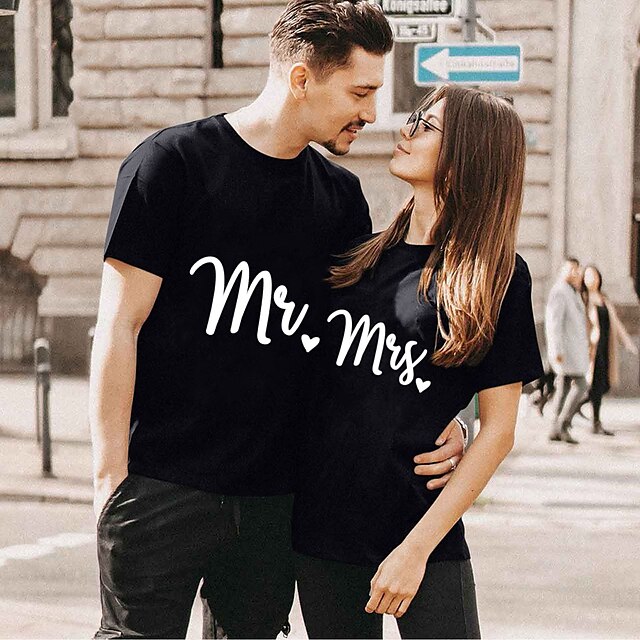 Women's Painting Couple T shirt Heart Text Print Round Neck Basic Tops White Black Red
Women's Painting Couple T shirt Heart Text Print Round Neck Basic Tops White Black Red