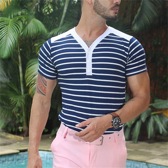 Men's T shirt Striped Graphic V Neck Casual Daily Short Sleeve Tops Lightweight Fashion Big and Tall Sports Blue / White
Men's T shirt Striped Graphic V Neck Casual Daily Short Sleeve Tops Lightweight Fashion Big and Tall Sports Blue / White
