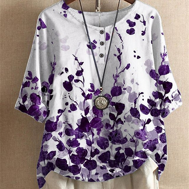 Women's Plus Size Tops T shirt Floral Button Print Short Sleeve Crewneck Streetwear Daily Going out Cotton Spandex Jersey Spring Summer Blue Purple
Women's Plus Size Tops T shirt Floral Button Print Short Sleeve Crewneck Streetwear Daily Going out Cotton Spandex Jersey Spring Summer Blue Purple