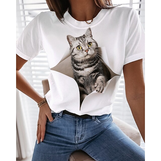 Women's 3D Cat Painting T shirt Cat 3D Print Round Neck Basic Tops White Black Gray
Women's 3D Cat Painting T shirt Cat 3D Print Round Neck Basic Tops White Black Gray