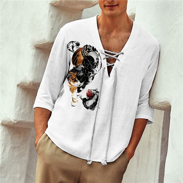 Men's Shirt 3D Print Cat Animal V Neck Casual Daily 3D Print Drawstring 3/4 Length Sleeve Tops Casual Fashion Designer Comfortable White
Men's Shirt 3D Print Cat Animal V Neck Casual Daily 3D Print Drawstring 3/4 Length Sleeve Tops Casual Fashion Designer Comfortable White