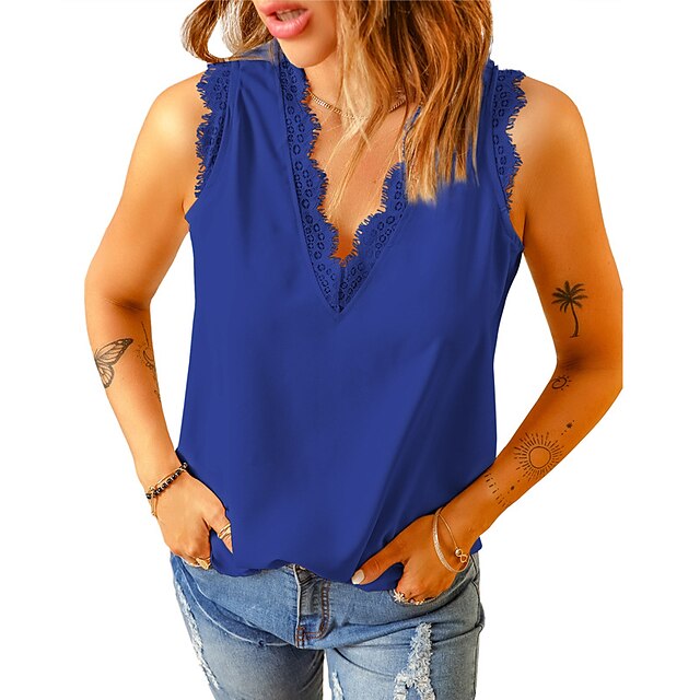 Women's Tank Top Vest Plain Lace Trims V Neck Casual Streetwear Tops Blue White Beige
Women's Tank Top Vest Plain Lace Trims V Neck Casual Streetwear Tops Blue White Beige