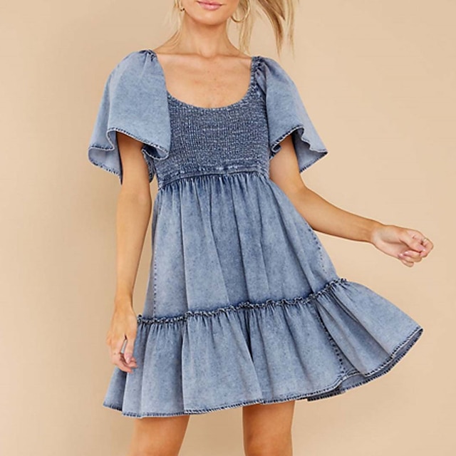 Women's A Line Dress Short Mini Dress Dark Blue Short Sleeve Pure Color Backless Smocked Ruched Spring Summer U Neck Stylish Work Elegant 2022 S M L XL
Women's A Line Dress Short Mini Dress Dark Blue Short Sleeve Pure Color Backless Smocked Ruched Spring Summer U Neck Stylish Work Elegant 2022 S M L XL
