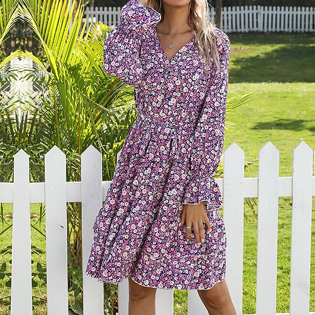 Women's A Line Dress Knee Length Dress Blue Black Purple Long Sleeve Floral Print Spring Summer V Neck Casual 2022 S M L XL
Women's A Line Dress Knee Length Dress Blue Black Purple Long Sleeve Floral Print Spring Summer V Neck Casual 2022 S M L XL