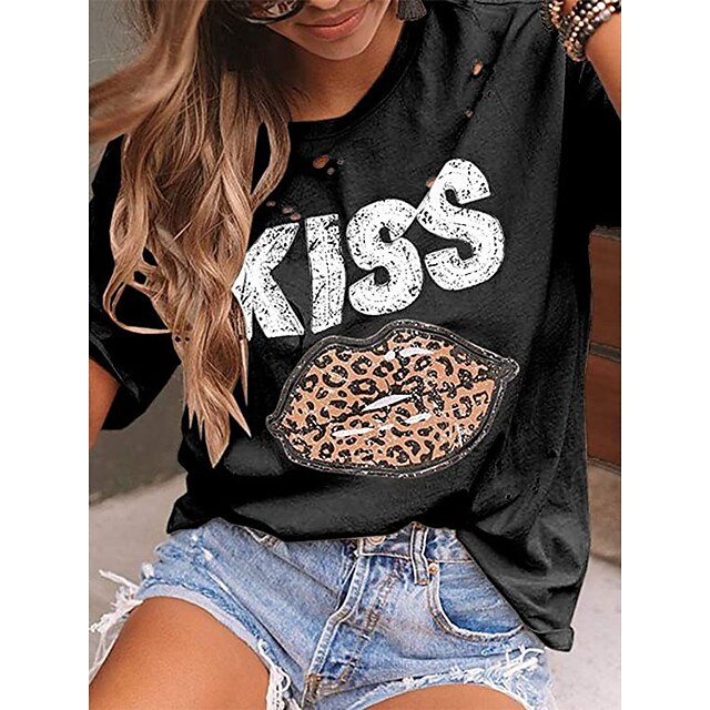 Women's Painting T shirt Leopard Text Lip Cut Out Print Round Neck Basic Tops Black Gray Red
Women's Painting T shirt Leopard Text Lip Cut Out Print Round Neck Basic Tops Black Gray Red