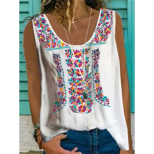 Women's Boho Blouse Camis Floral Patchwork Print Round Neck Ethnic Casual Tops White / 3D Print
Women's Boho Blouse Camis Floral Patchwork Print Round Neck Ethnic Casual Tops White / 3D Print