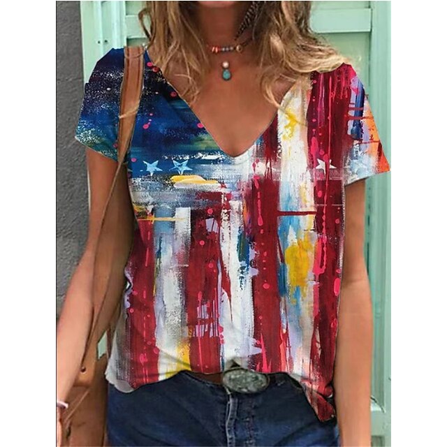 Women's T shirt Color Gradient Flag Patchwork Print V Neck Basic Tops Red / 3D Print
Women's T shirt Color Gradient Flag Patchwork Print V Neck Basic Tops Red / 3D Print