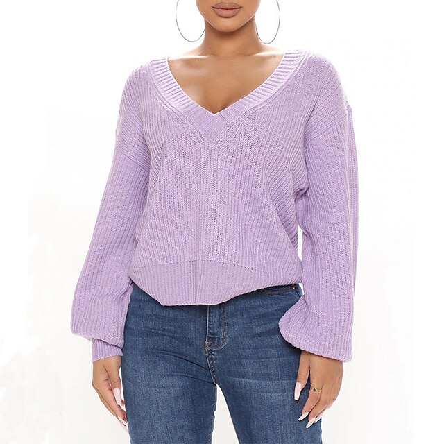 Women's Sweater Pullover Jumper Knitted Pure Color Stylish Casual Soft Long Sleeve Sweater Cardigans V Neck Spring Summer White Black Purple
Women's Sweater Pullover Jumper Knitted Pure Color Stylish Casual Soft Long Sleeve Sweater Cardigans V Neck Spring Summer White Black Purple