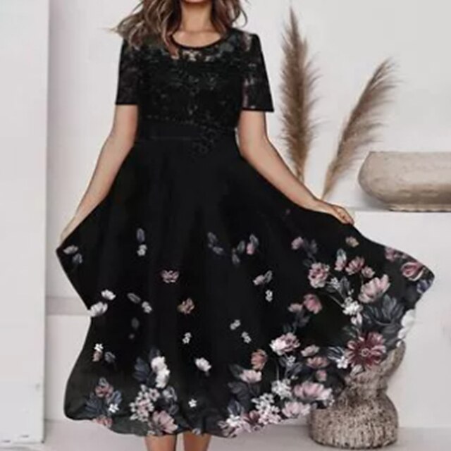 Women's Swing Dress Midi Dress Black Short Sleeve Floral Print Spring Summer Round Neck Stylish Casual Modern 2022 S M L XL XXL
Women's Swing Dress Midi Dress Black Short Sleeve Floral Print Spring Summer Round Neck Stylish Casual Modern 2022 S M L XL XXL