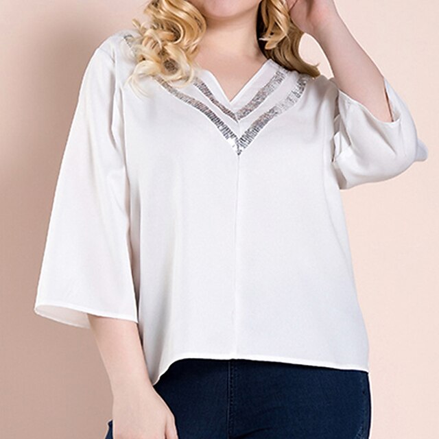Women's Plus Size Tops T shirt Color Block Sequins Half Sleeve V Neck Streetwear Daily Going out Polyester Spring Summer White
Women's Plus Size Tops T shirt Color Block Sequins Half Sleeve V Neck Streetwear Daily Going out Polyester Spring Summer White